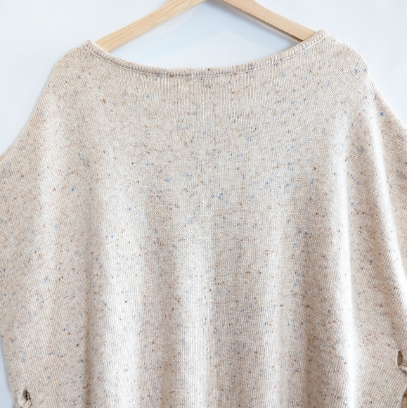 Loft Oversized Poncho Sweater XS Cream Tie Sides Speckled Knit - Picture 9 of 12